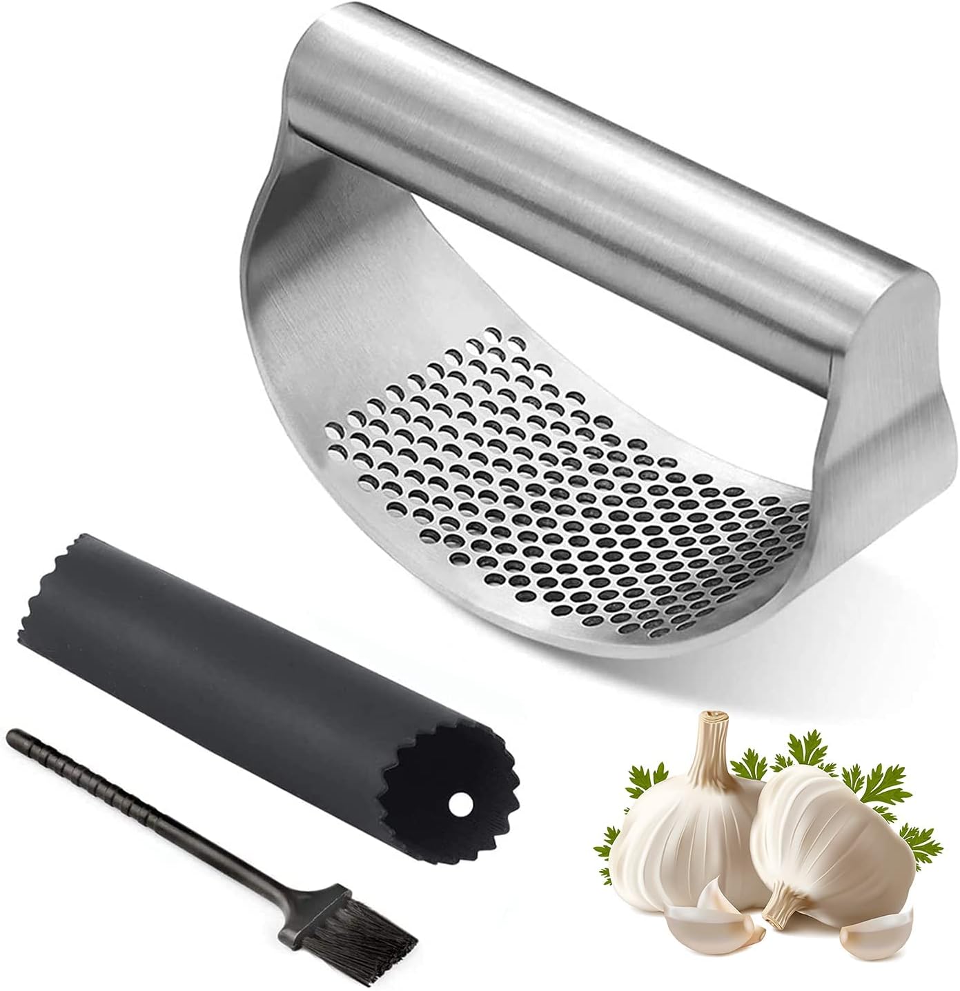 Stainless Steel Garlic Press: Effortless Cooking Essential.