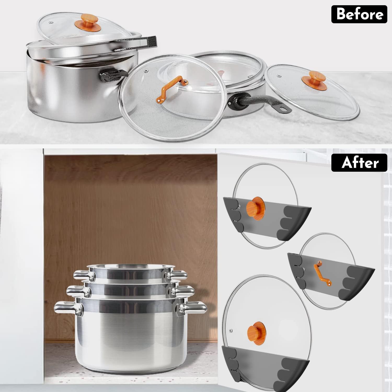 Adhesive Pot Lid Holder - Space-Saving Kitchen Organizer