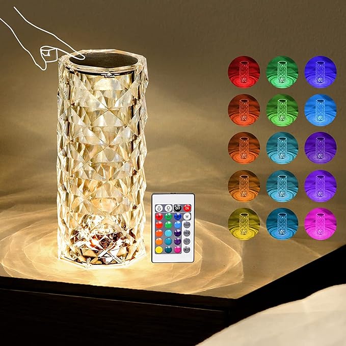 "Dott Arts Crystal Radiance: RGB Color Changing Rose Diamond Table Lamp"
