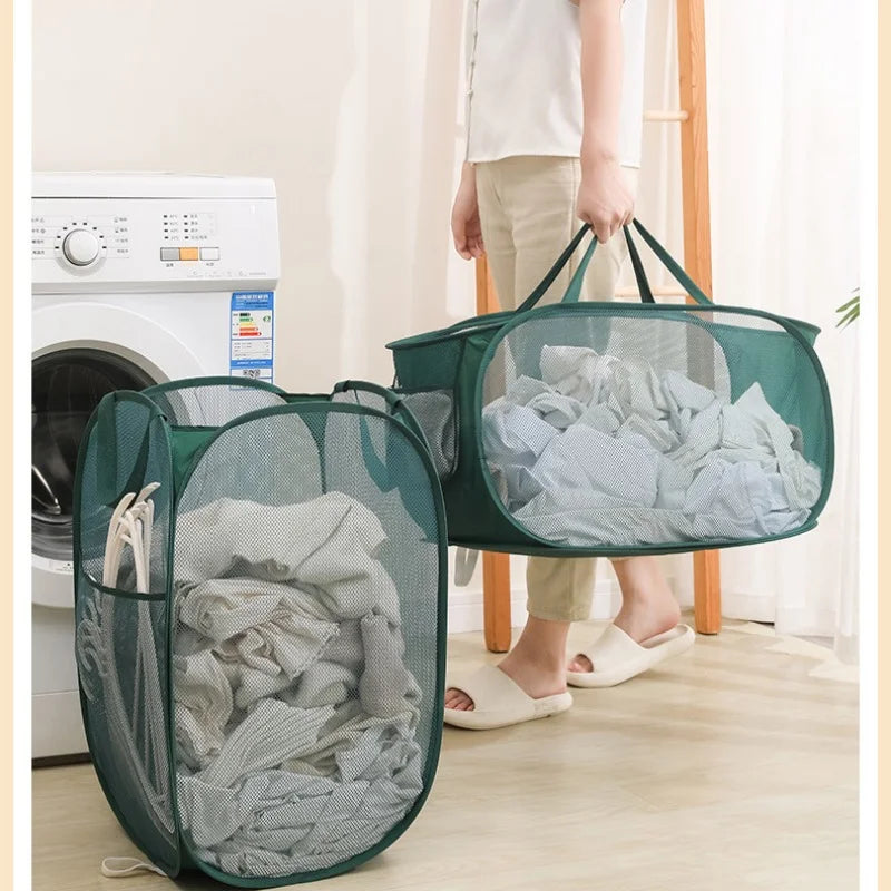 FlexFold Home™ Mesh Laundry Basket: Large Capacity & Foldable-
