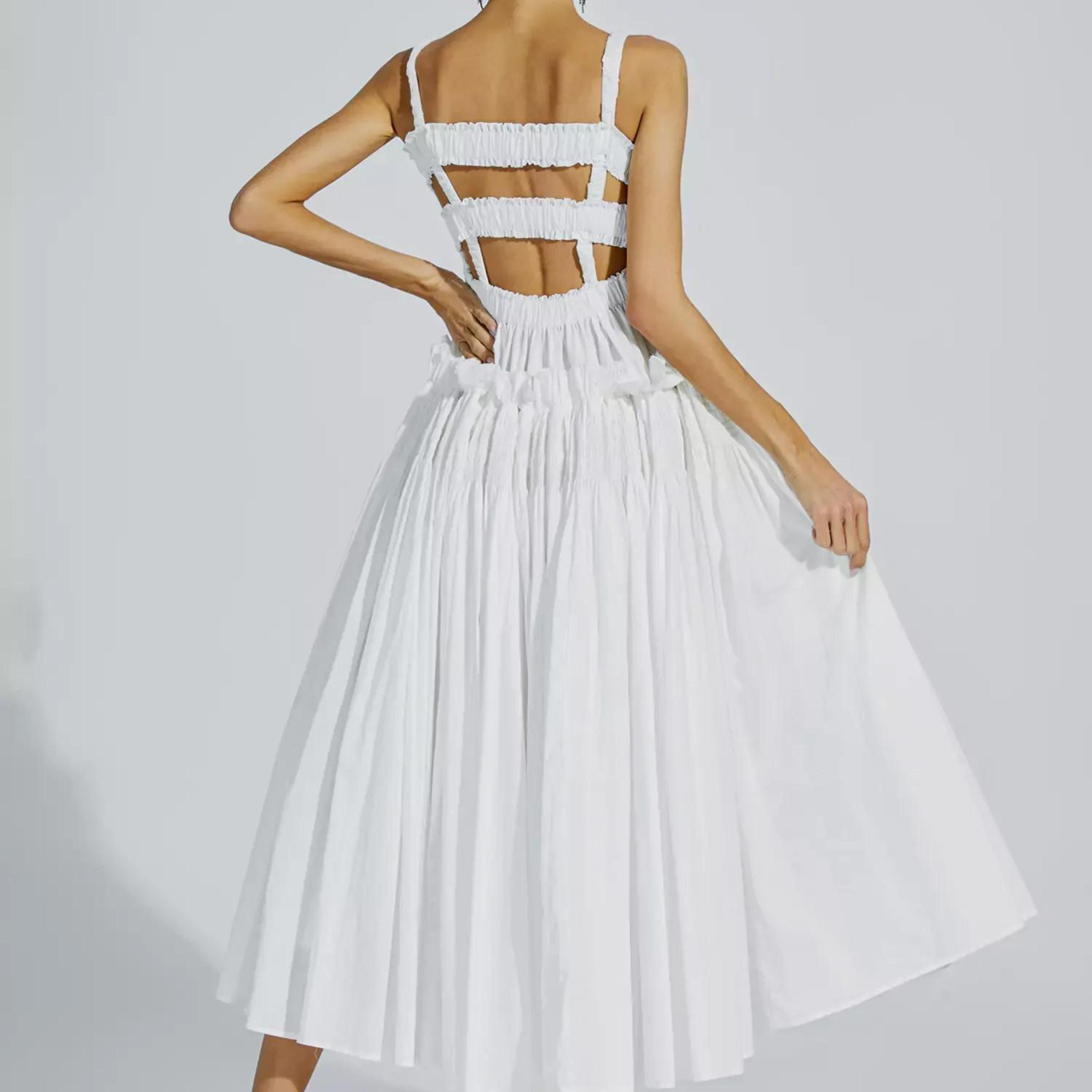 Selene White Slip Midi Dress: Timeless Elegance.