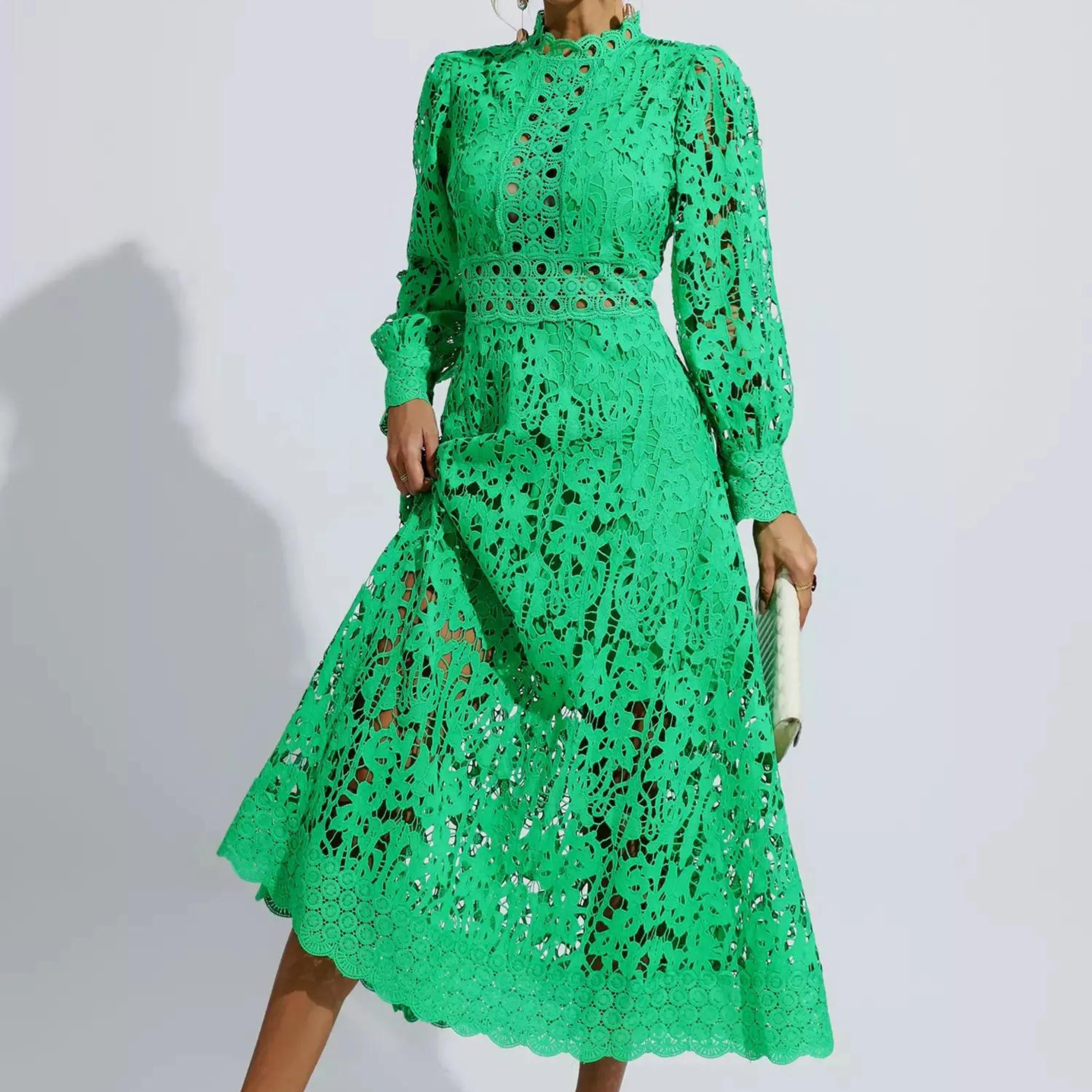 Aurora  Green Lace Cutout Maxi Dress.