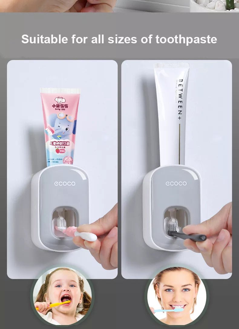 AutoSqueeze™ AutoSqueeze Automatic Toothpaste Dispenser with Wall-Mounted Toothbrush Holder
