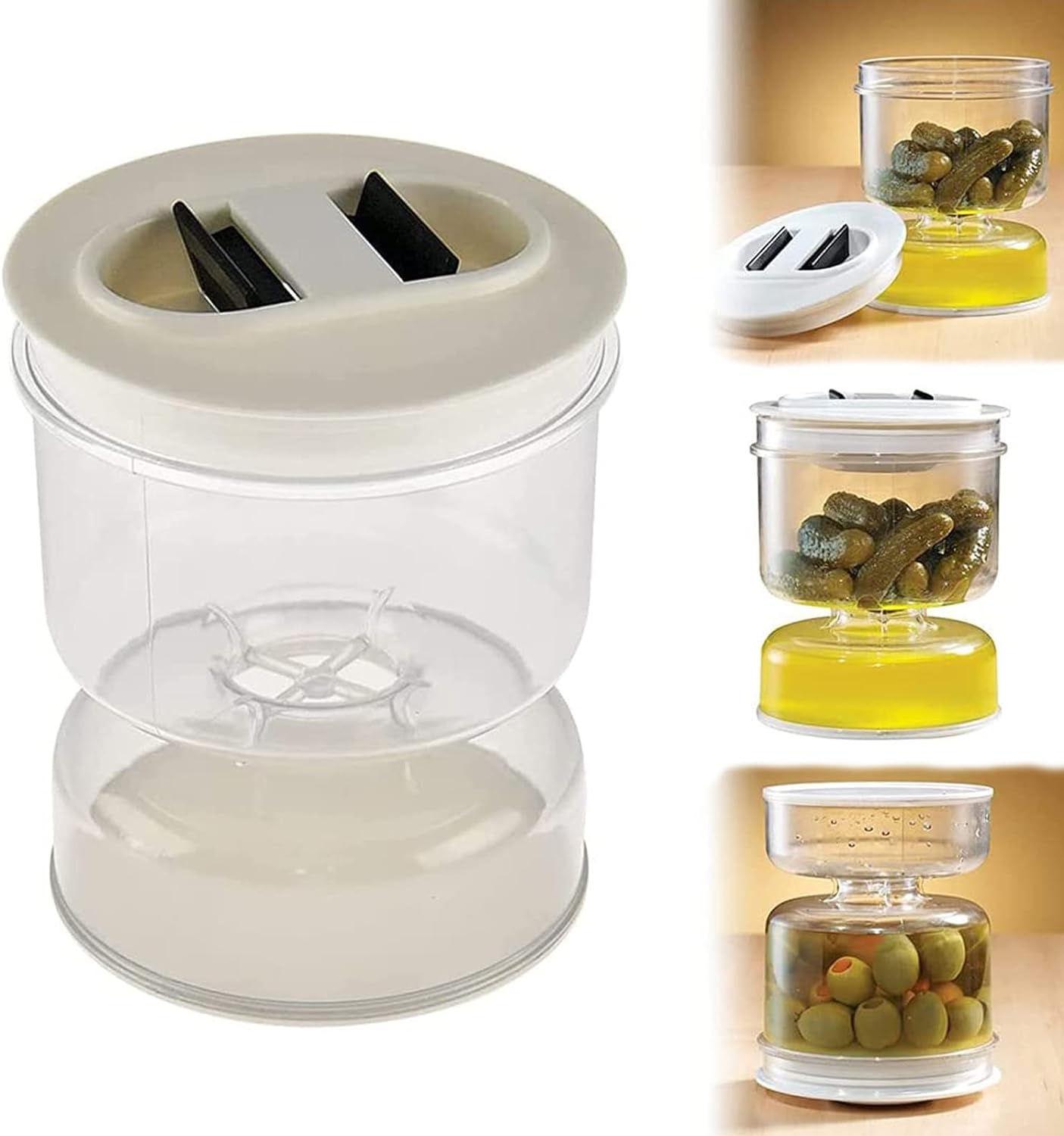 FreshSeal™  Pickle Jar: Wet/Dry Separation, Flip Container, Strainer - Olives & More