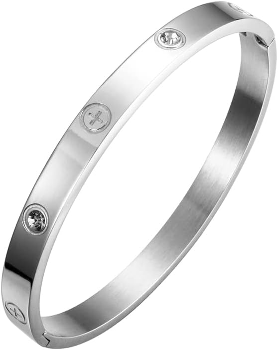 ZirconLuxe Eternal Chic: Zircon & Cross Nut Nail Bracelet - Stainless Steel Luxury"